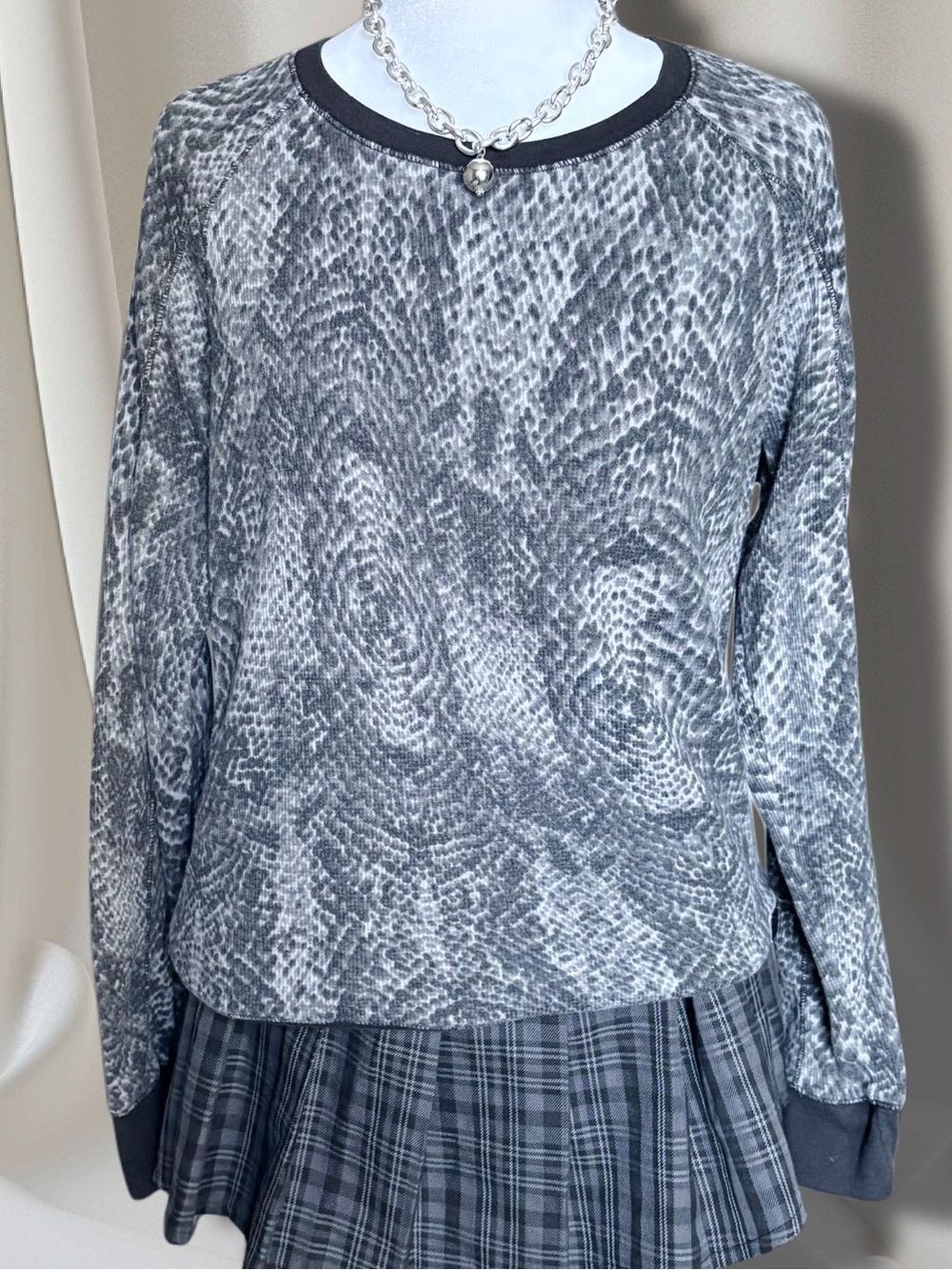 Calvin Klein Performance Gray & White Snake Print Pullover Sweatshirt